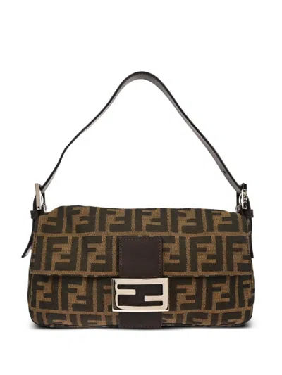 Pre-owned Fendi 2000 Zucca Baguette Shoulder Bag In Neutral