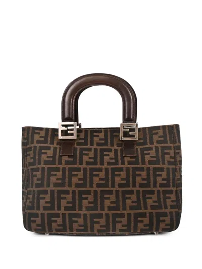 Pre-owned Fendi 2000 Zucca Canvas Tote Bag In Black