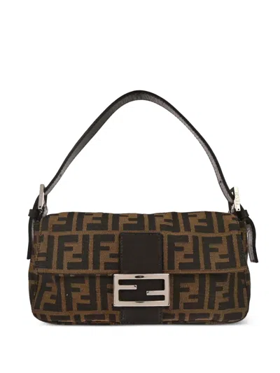 Pre-owned Fendi 2000 Zucca Pattern Baguette Tote Bag In Neutral