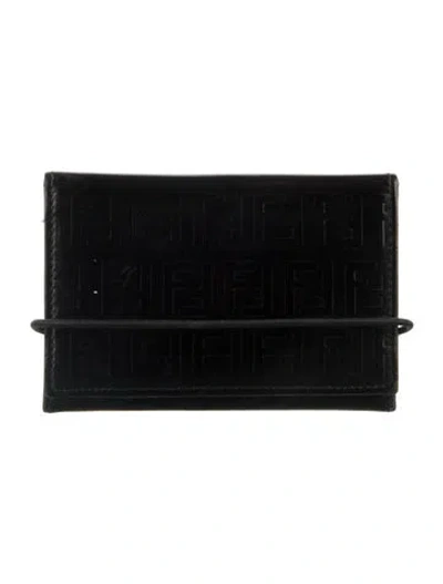Pre-owned Fendi 2000 Zucchino Ff Logo Card Holder In Black