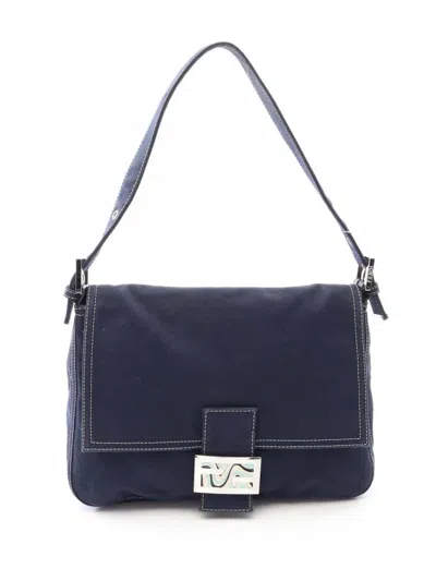 Pre-owned Fendi 2000-2010 Canvas Ff Marble Mamma Forever Shoulder Bag In Blue
