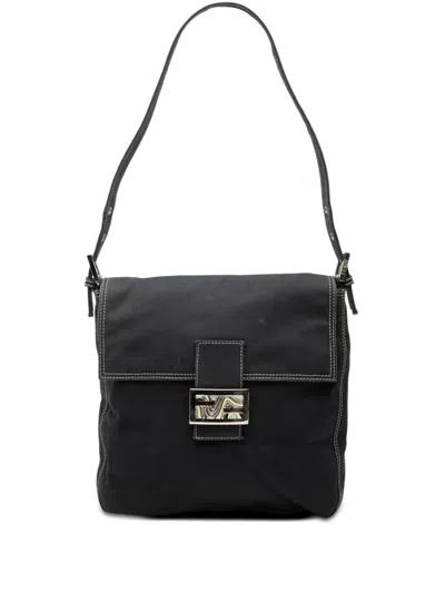 Pre-owned Fendi 2000-2010 Canvas Ff Marble Mamma Forever Shoulder Bag In Blue