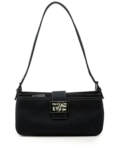 Pre-owned Fendi 2000-2010 Canvas Ff Marble Shoulder Bag In Blue