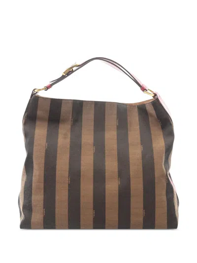 Pre-owned Fendi 2000-2010 Canvas Pequin Shoulder Bag In Brown