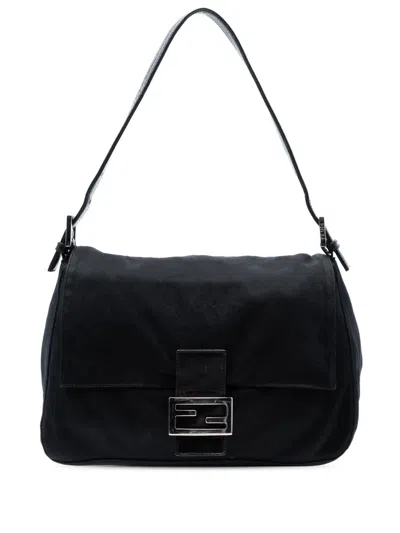 Pre-owned Fendi 2000-2010 Cotton Mamma Forever Shoulder Bag In Black