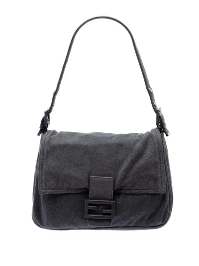 Pre-owned Fendi 2000-2010 Cotton Mamma Forever Shoulder Bag In Gray