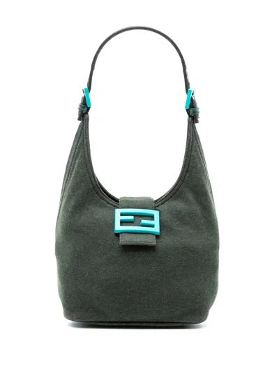Pre-owned Fendi 2000-2010 Cotton Shoulder Bag In Green