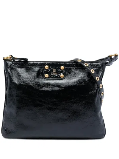 Pre-owned Fendi 2000-2010 Crinkled Patent Crossbody Bag In Black
