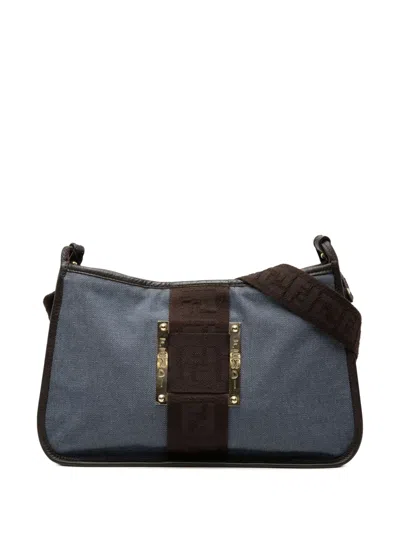 Pre-owned Fendi 2000-2010 Denim Pochette Crossbody Bag In Blue