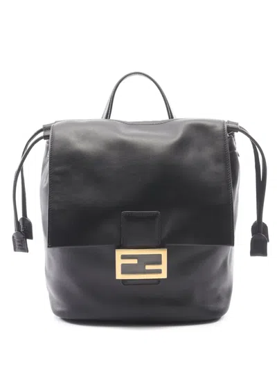 Pre-owned Fendi 2000-2010 Ff Leather Backpack In Black