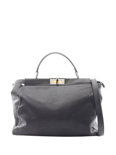 Pre-owned Fendi 2000-2010 Large Goatskin Peekaboo Iconic Satchel In Black