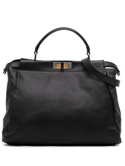 Pre-owned Fendi 2000-2010 Large Goatskin Peekaboo Iconic Satchel In Black