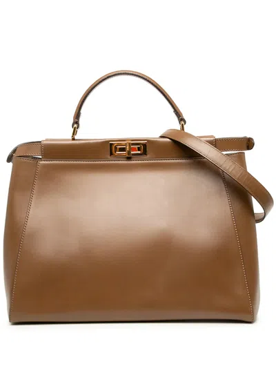 Pre-owned Fendi 2000-2010 Large Leather Peekaboo Iconic Satchel In Brown
