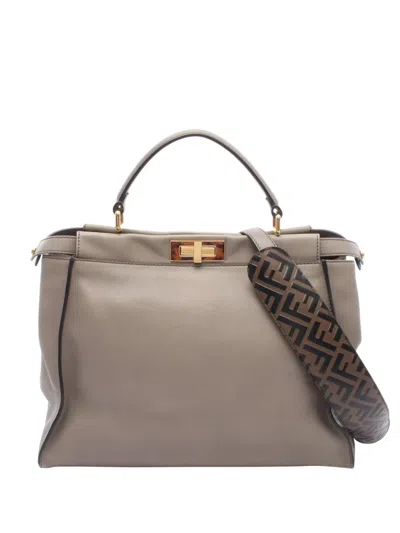 Pre-owned Fendi 2000-2010 Large Leather Peekaboo Satchel In Brown
