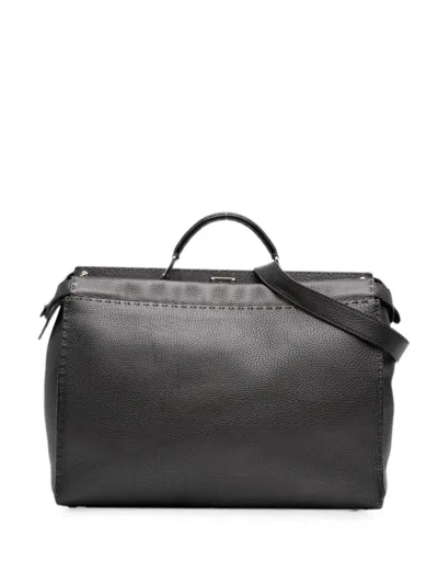 Pre-owned Fendi 2000-2010 Large Leather Selleria Peekaboo Iconic Fit Bag Business Bag In Grey