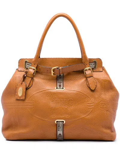 Pre-owned Fendi 2000-2010 Large Leather Selleria Villa Borghese Tote Bag In Brown