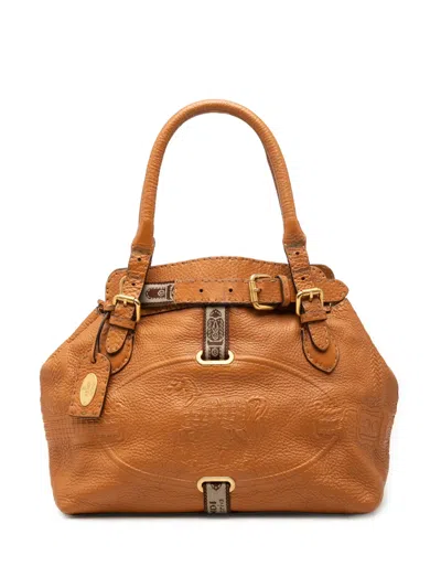 Pre-owned Fendi 2000-2010 Large Leather Selleria Villa Borghese Tote Bag In Brown
