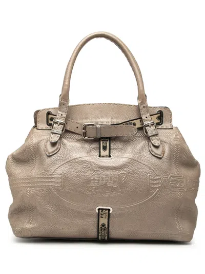 Pre-owned Fendi 2000-2010 Large Leather Selleria Villa Borghese Tote Bag In Gold