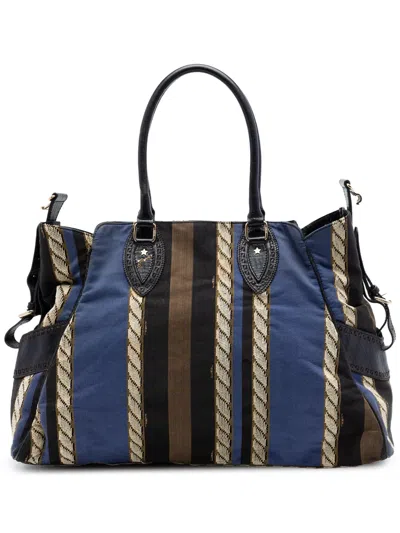 Pre-owned Fendi 2000-2010 Large Pequin Canvas Etniko Du Jour Handbag In Blue