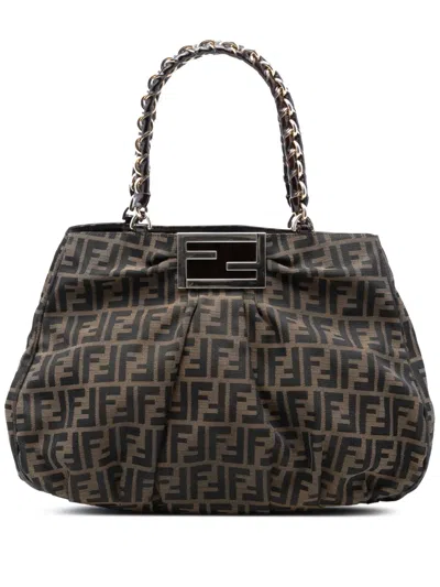 Pre-owned Fendi 2000-2010 Large Zucca Canvas Mia Tote Bag In Brown