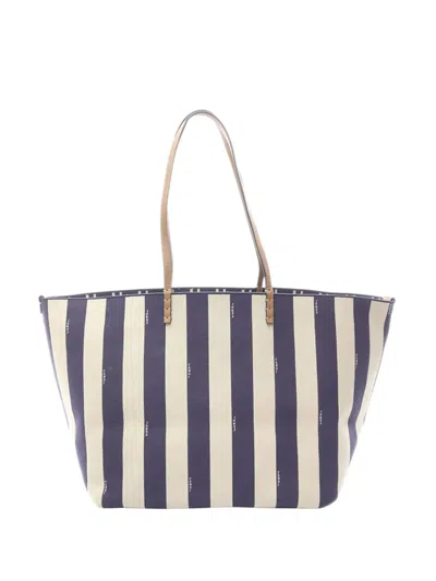 Pre-owned Fendi 2000-2010 Large Zucca Canvas Striped Reversible Roll Tote Bag In Brown