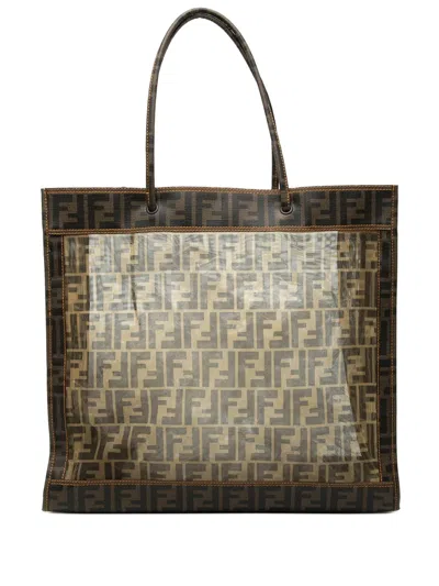 Pre-owned Fendi 2000-2010 Large Zucca Mesh Tote Bag In Brown