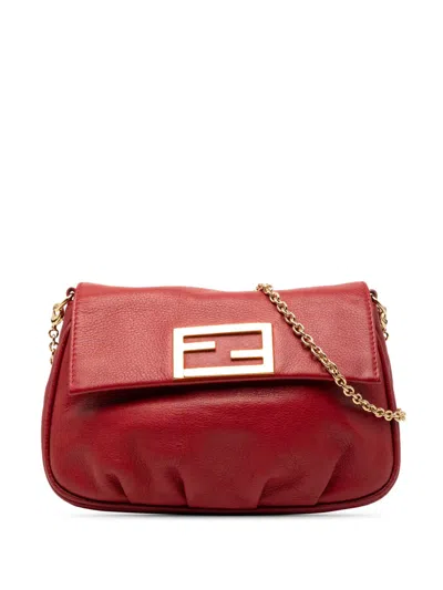 Pre-owned Fendi 2000-2010 Leather Sta Pochette Crossbody Bag In Red