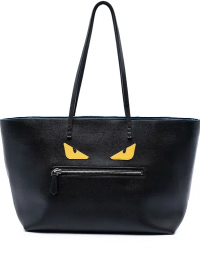 Pre-owned Fendi 2000-2010 Leather Monster Roll Tote Bag In Black