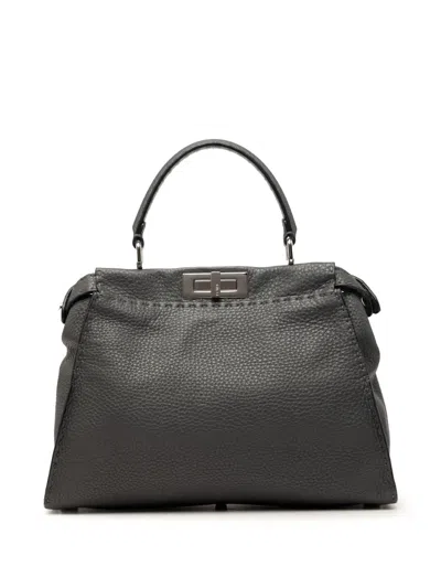 Pre-owned Fendi 2000-2010 Medium Calfskin Peekaboo Iconic Satchel In Gray