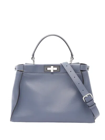 Pre-owned Fendi 2000-2010 Medium Leather Peekaboo Iconic Satchel In Blue