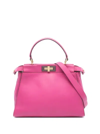 Pre-owned Fendi 2000-2010 Medium Leather Peekaboo Iconic Satchel In Pink