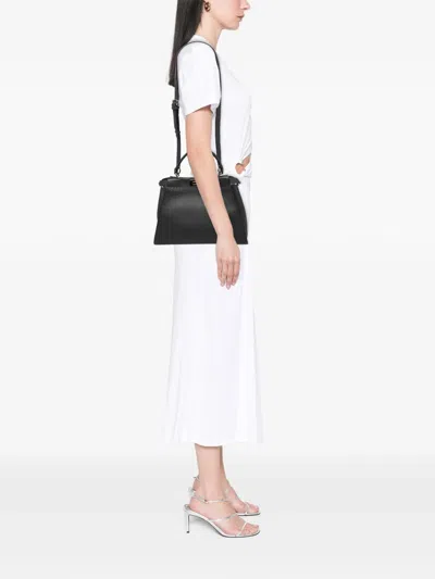 Pre-owned Fendi 2000-2010 Medium Leather Selleria Peekaboo Iconic Satchel In Black