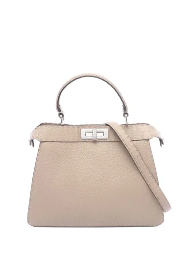 Pre-owned Fendi 2000-2010 Medium Leather Selleria Peekaboo Iconic Satchel In Neutrals