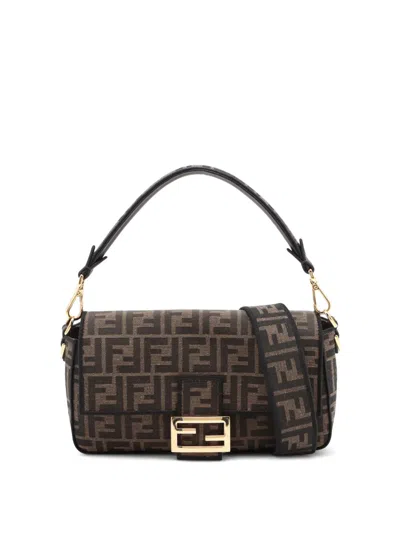 Pre-owned Fendi 2000-2010 Medium Zucca Canvas Baguette Satchel In Brown
