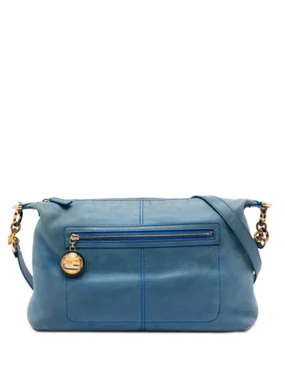 Pre-owned Fendi 2000-2010 Metallic Calfskin Vitello Savana Forever Crossbody Bag In Blue