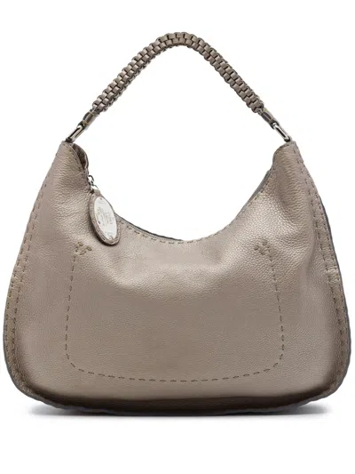 Pre-owned Fendi 2000-2010 Metallic Pebbled Leather Selleria Shoulder Bag In Brown