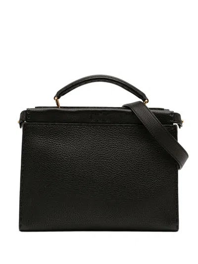 Pre-owned Fendi 2000-2010 Mini Calfskin Romano Selleria Peekaboo Iconic Fit Satchel In Black