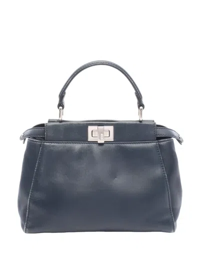 Pre-owned Fendi 2000-2010 Mini Leather Iconic Peekaboo Satchel In Blue