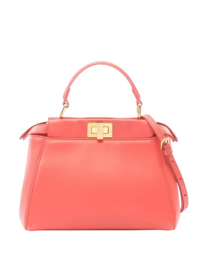 Pre-owned Fendi 2000-2010 Mini Leather Iconic Peekaboo Satchel In Pink