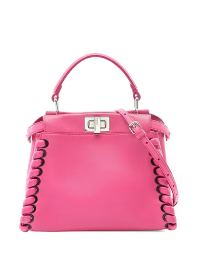 Pre-owned Fendi 2000-2010 Mini Leather Lace Up Peekaboo Iconic Satchel In Pink