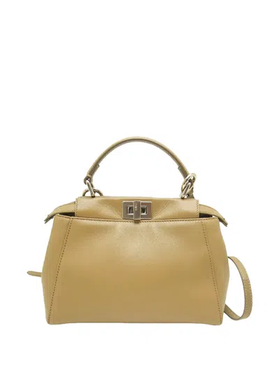 Pre-owned Fendi 2000-2010 Mini Leather Selleria Peekaboo Iconic Satchel In Neutrals