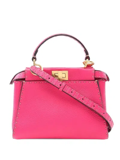 Pre-owned Fendi 2000-2010 Mini Leather Selleria Peekaboo Iconic Satchel In Pink