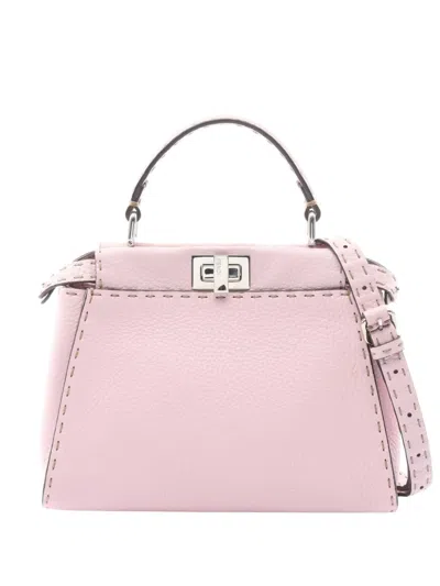 Pre-owned Fendi 2000-2010 Mini Leather Selleria Peekaboo Iconic Satchel In Pink