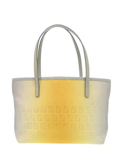 Pre-owned Fendi 2000-2010 Mini Ombre Zucchino Canvas Roll Tote Bag In Yellow
