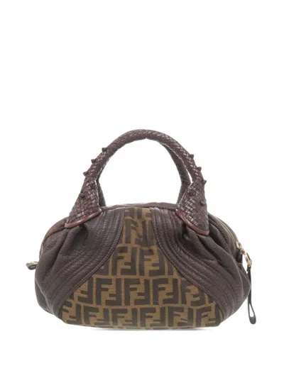 Pre-owned Fendi 2000-2010 Mini Zucca Canvas And Leather Spy Handbag In Brown