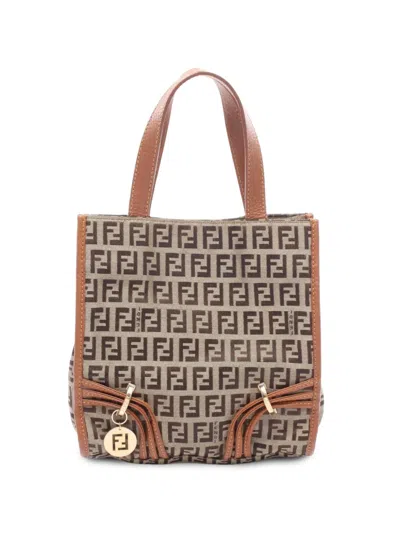 Pre-owned Fendi 2000-2010 Mini Zucca Canvas Shopping Tote Bag In Neutrals