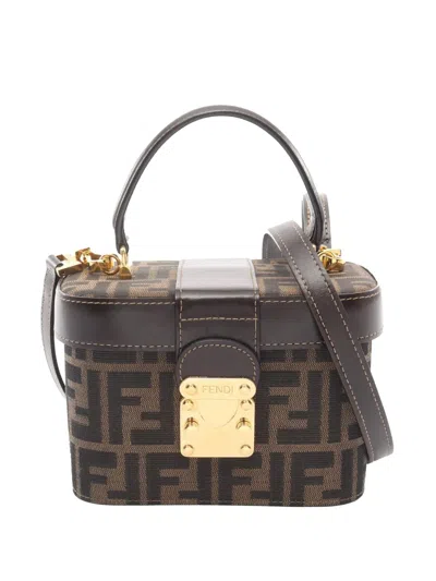 Pre-owned Fendi 2000-2010 Mini Zucca Canvas Vanity Bag Satchel In Brown