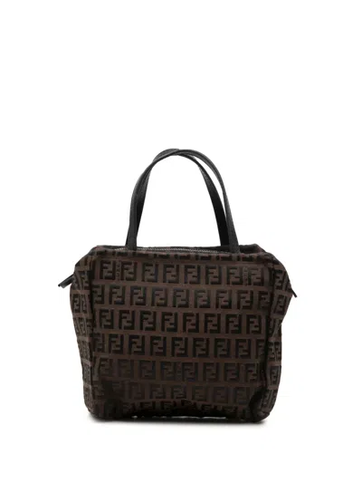 Pre-owned Fendi 2000-2010 Mini Zucchino Canvas Handbag In Brown