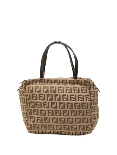 Pre-owned Fendi 2000-2010 Mini Zucchino Canvas Handbag In Neutral