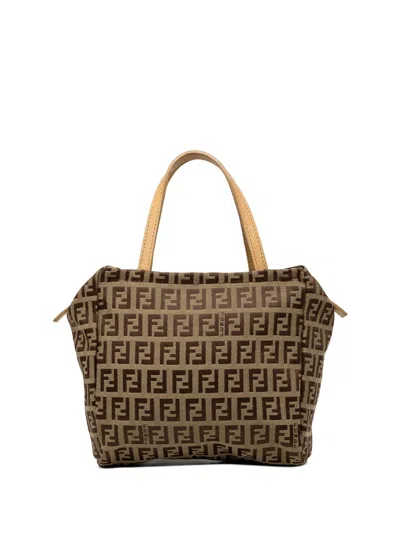 Pre-owned Fendi 2000-2010 Mini Zucchino Canvas Handbag In Neutrals